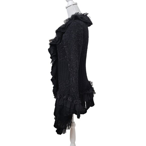 Cecico Size M Black Victorian Crochet Cardigan Gothic Steampunk Knit Sweater - Picture 4 of 16